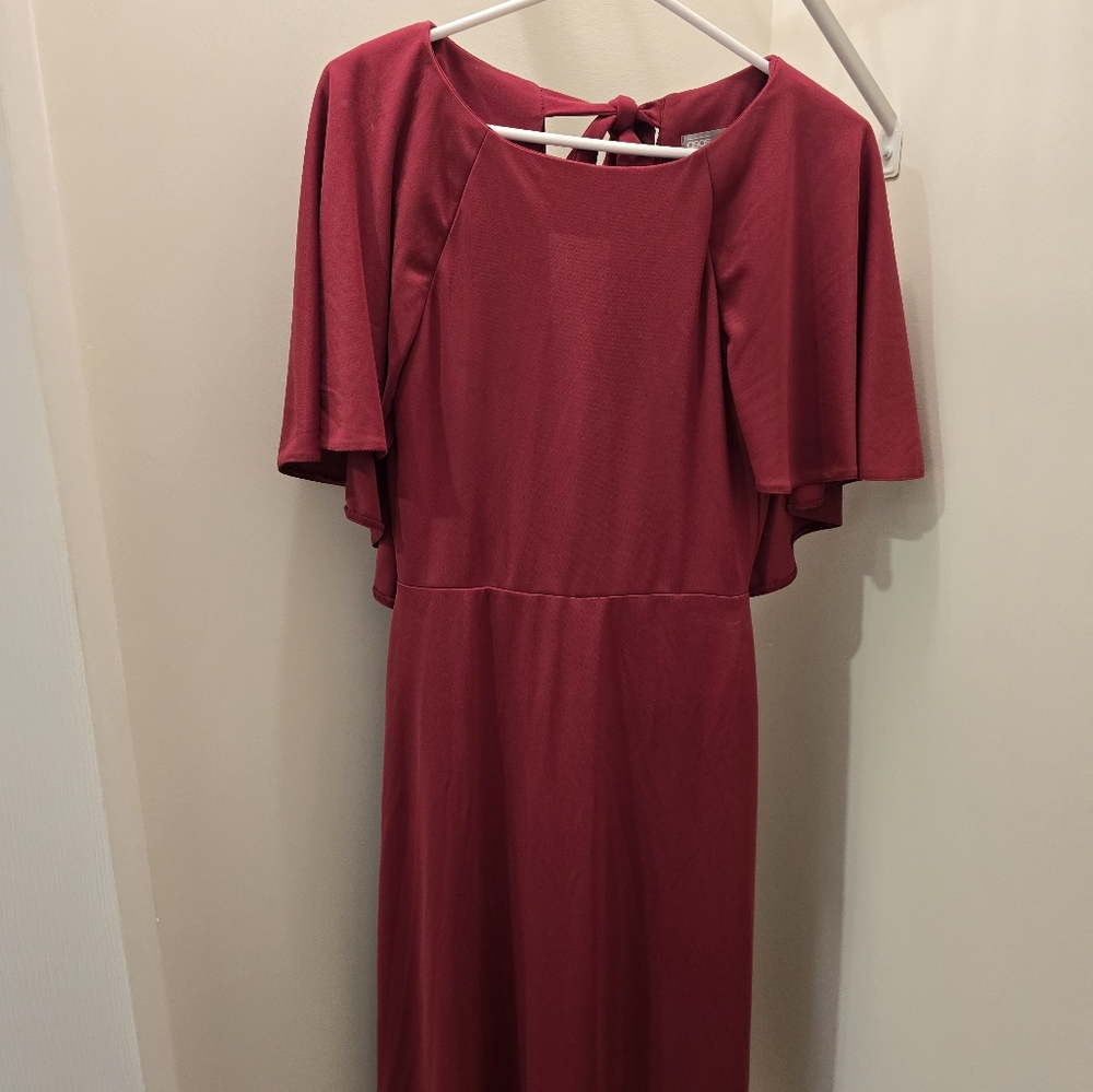 Elegant Burgundy Flutter Sleeve Dress